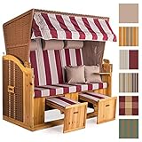 Strandkorb Deluxe Sylt XXL - Beige-Weinrot Blockstreifen