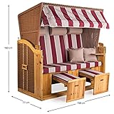 Strandkorb Deluxe Sylt XXL – Beige-Weinrot Blockstreifen - 7