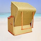 Strandkorb rot gestreift mit naturfarbigem Rattan - 6
