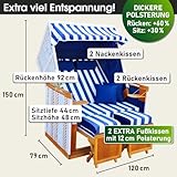 BRAST Strandkorb Nordsee XXL Volllieger Blau Weiß gestreift incl. Schutzhülle 2 Sitzer 120cm breit Gartenliege Sonneninsel Poly-Rattan - 2