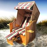 Strandkorb Helgoland 2-Sitzer für 2 Personen 90cm breit Rot Beige Grün kariert Gartenliege Sonneninsel Poly-Rattan - 2