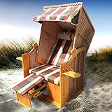 Strandkorb Helgoland 2-Sitzer Rot Beige Grün kariert - 8
