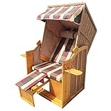 Strandkorb Helgoland 2-Sitzer für 2 Personen 90cm breit Rot Beige Grün kariert Gartenliege Sonneninsel Poly-Rattan - 5